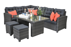 Las Palmas Dining Loungeset - Dark Grey / Hoge tafel, glas / Rechts