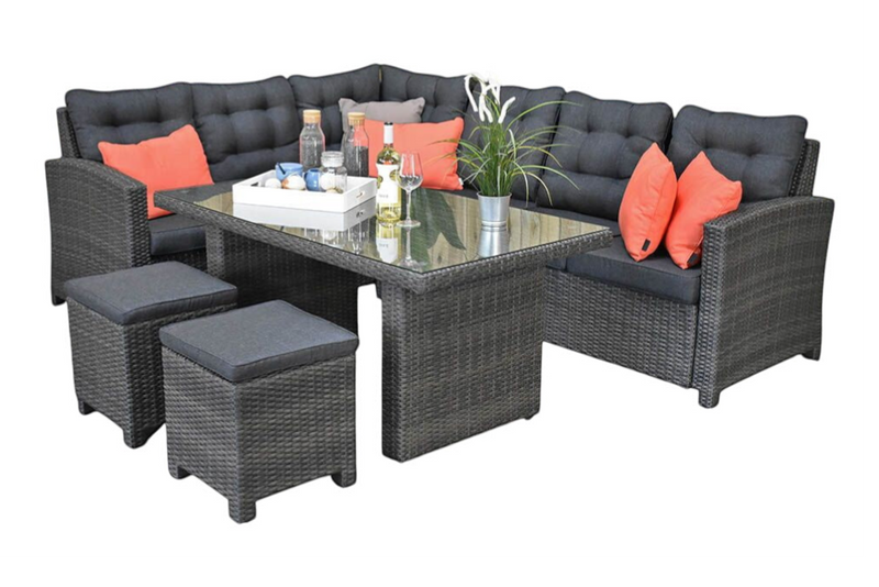 Las Palmas Dining Loungeset - Dark Grey / Hoge tafel, glas / Rechts