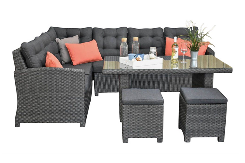 Las Palmas Dining Loungeset - Dark Grey / Hoge tafel, glas / Rechts