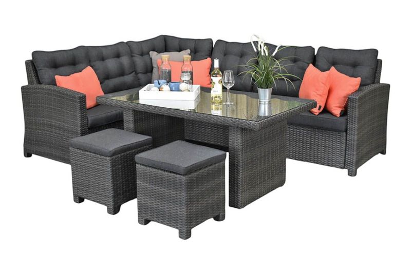 Las Palmas Dining Loungeset - Dark Grey / Hoge tafel, glas / Rechts