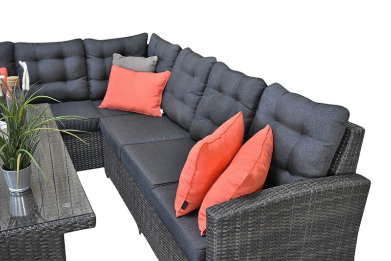 Las Palmas Dining Loungeset - Dark Grey / Hoge tafel, glas / Rechts