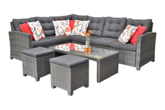 Las Palmas Hoek Loungeset - Dark Grey / Lage tafel, glas / Links