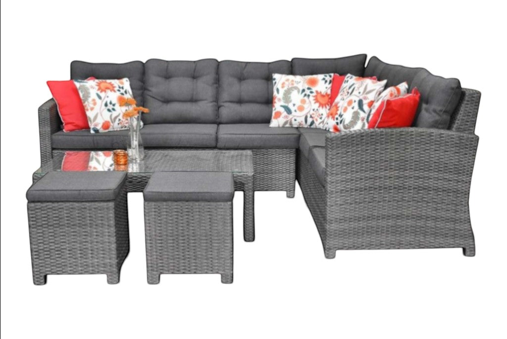 Las Palmas Hoek Loungeset - Dark Grey / Lage tafel, glas / Links