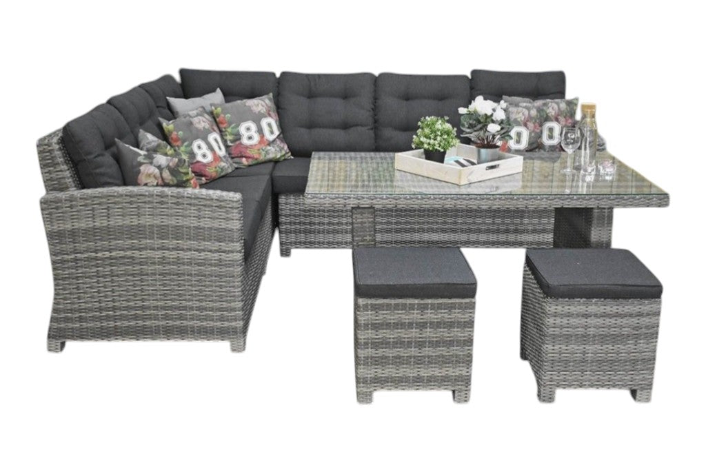 Las Palmas Dining Loungeset - Light Grey / Hoge tafel, glas / Rechts