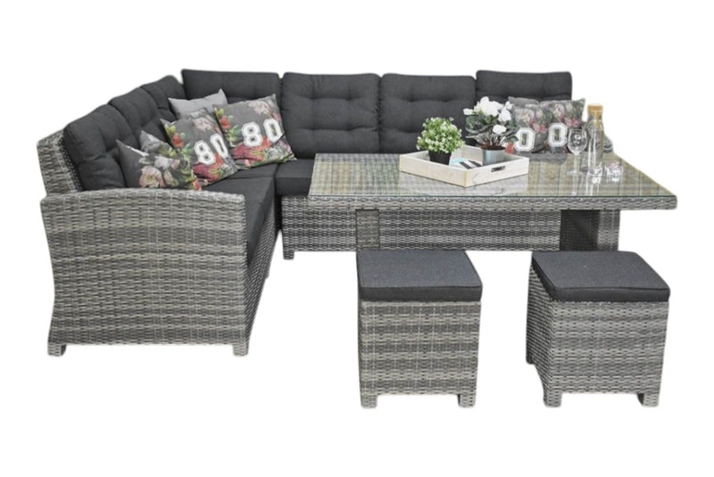 Las Palmas Dining Loungeset - Light Grey / Hoge tafel, glas / Rechts