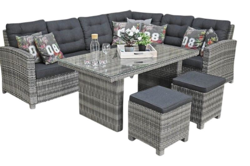 Las Palmas Dining Loungeset - Light Grey / Hoge tafel, glas / Links