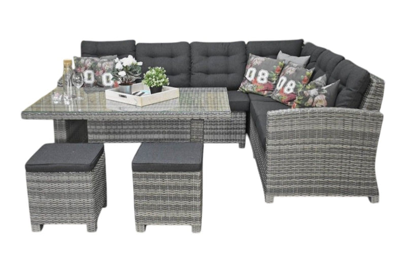Las Palmas Dining Loungeset - Light Grey / Hoge tafel, glas / Links
