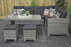 Outnest Las Palmas Light Grey hoekbank en hoge tafel zijaanzicht