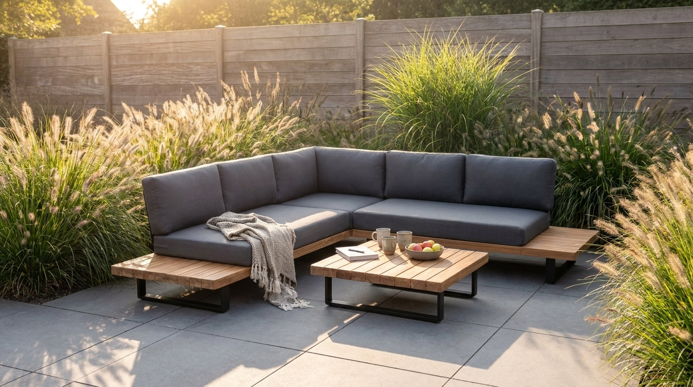Atlanta Hoek Loungeset in een modern garden tiles - sfeerfoto