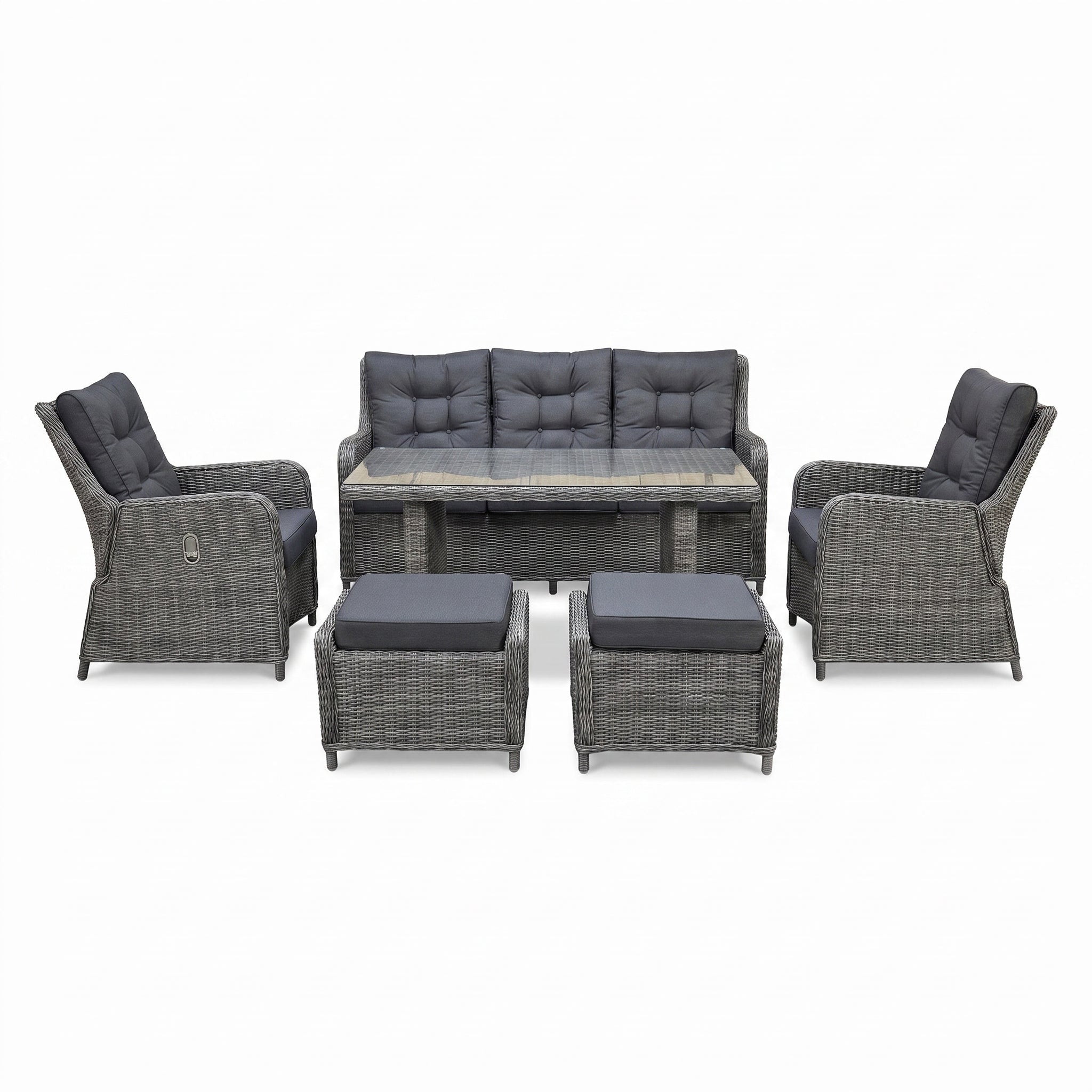 Madrid Verstelbare Dining Loungeset 4 Personen - Glas / Kobo Grey / Hoog in einem stimmungsvollen Garten - Outnest