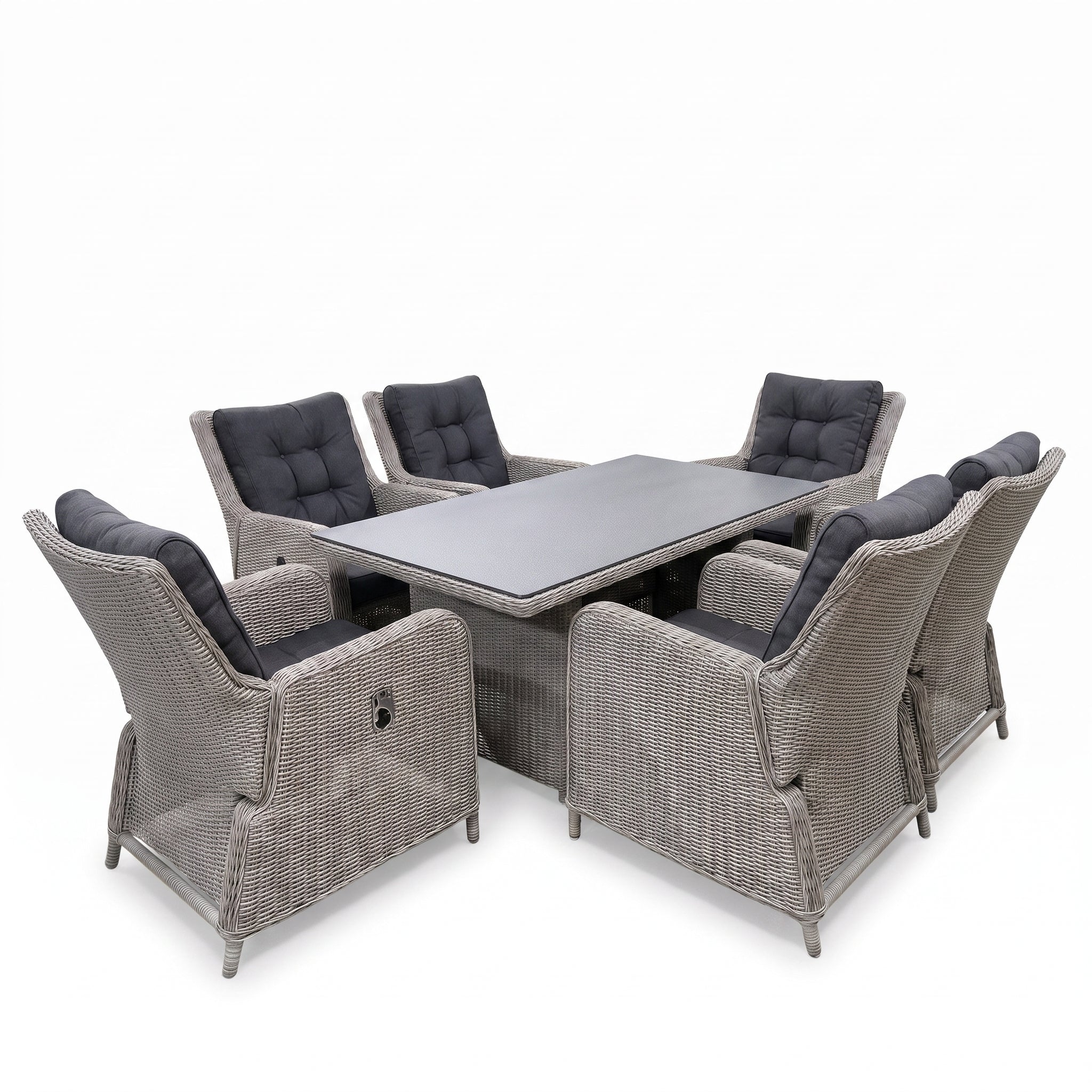 Madrid Verstelbare Dining Loungeset 6 Personen - Spraystone / Light Kobo Grey / Hoog XL in einem stimmungsvollen Garten -