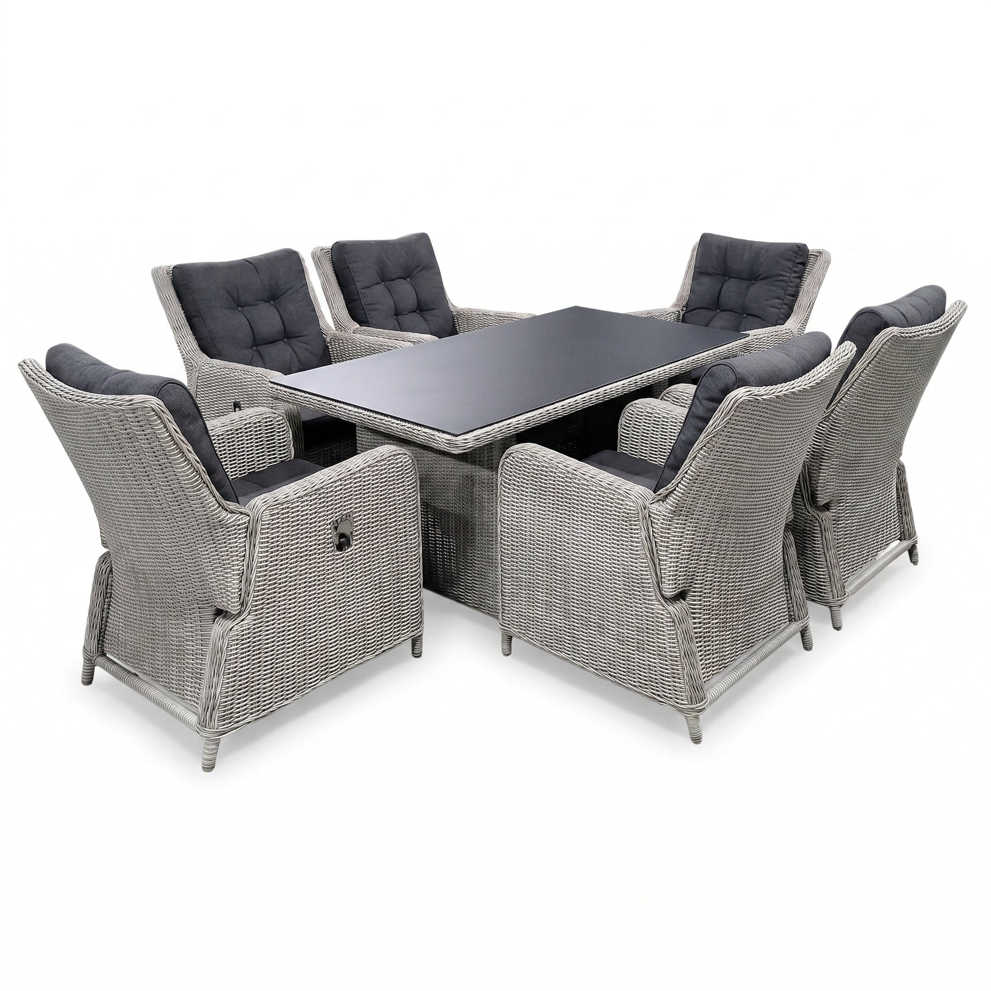 Madrid Verstelbare Dining Loungeset 6 Personen - Spraystone / Light Kobo Grey / Hoog XL in einem stimmungsvollen Garten -