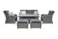 Madrid Verstelbare Dining Loungeset 3-zits + 2 stoelen - Spraystone / Kobo Grey / Vuurtafel 150 cm