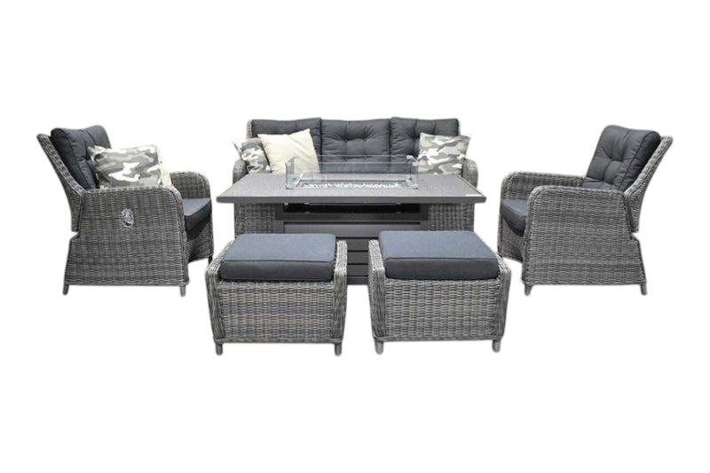 Madrid Verstelbare Dining Loungeset 3-zits + 2 stoelen - Spraystone / Kobo Grey / Vuurtafel 150 cm