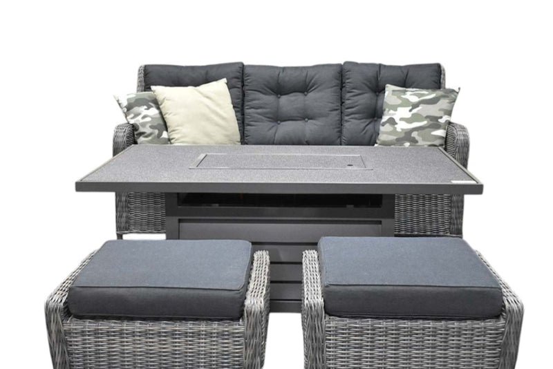 Madrid Verstelbare Dining Loungeset 3-zits + 2 stoelen - Spraystone / Kobo Grey / Vuurtafel 150 cm