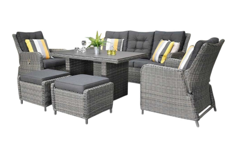 Madrid Verstelbare Dining Loungeset 3-zits + 2 stoelen - Spraystone / Kobo Grey / Hoog
