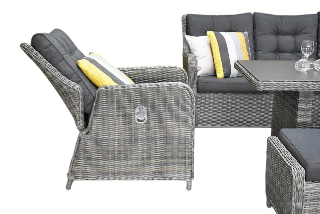 Madrid Verstelbare Dining Loungeset 3-zits + 2 stoelen - Spraystone / Kobo Grey / Hoog