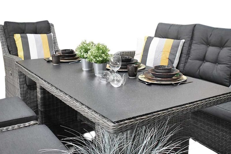 Madrid Verstelbare Dining Loungeset 3-zits + 2 stoelen - Spraystone / Kobo Grey / Hoog XL