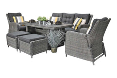 Madrid Verstelbare Dining Loungeset 3-zits + 2 stoelen - Spraystone / Kobo Grey / Hoog XL