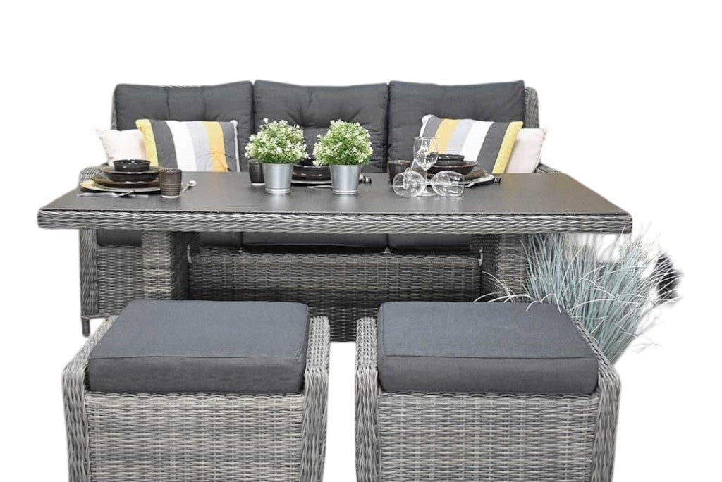 Madrid Verstelbare Dining Loungeset 3-zits + 2 stoelen - Spraystone / Kobo Grey / Hoog XL