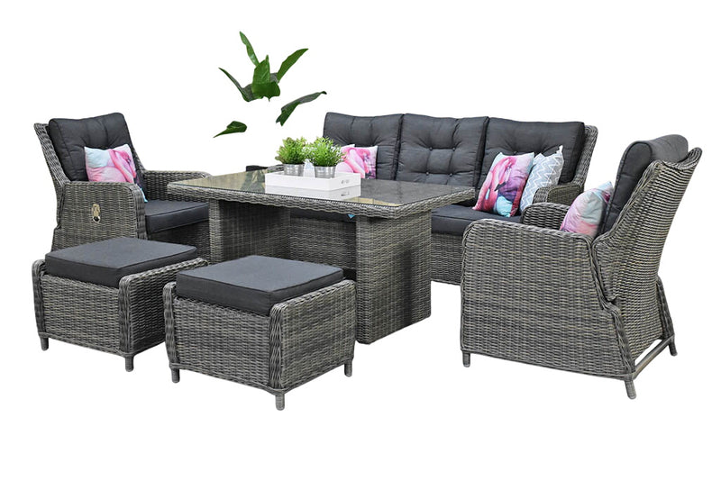 Madrid Verstelbare Dining Loungeset 3-zits + 2 stoelen - Glas / Kobo Grey / Hoog