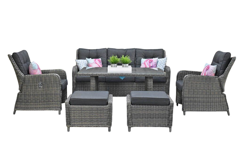 Madrid Verstelbare Dining Loungeset 3-zits + 2 stoelen - Glas / Kobo Grey / Hoog