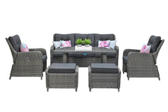 Madrid Verstelbare Dining Loungeset 3-zits + 2 stoelen - Glas / Kobo Grey / Hoog