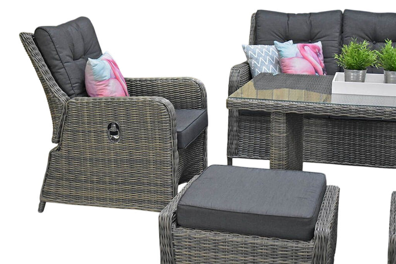 Madrid Verstelbare Dining Loungeset 3-zits + 2 stoelen - Glas / Kobo Grey / Hoog