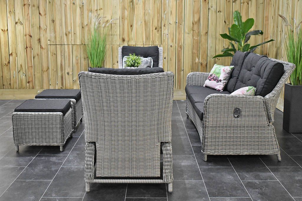 Madrid verstelbare dining loungeset 3-zits Light Kobo Grey met hockers - opstelling - Outnest Prestige