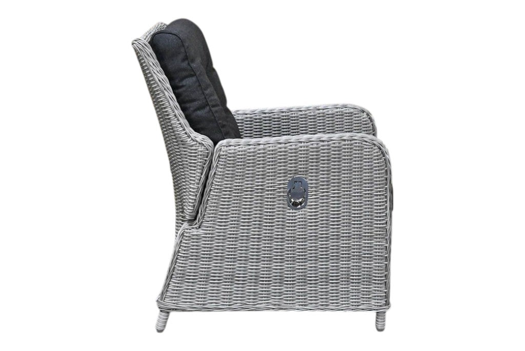 Madrid Verstelbare Dining Loungeset 4 Personen - Spraystone / Light Kobo Grey / Vuurtafel 120 cm