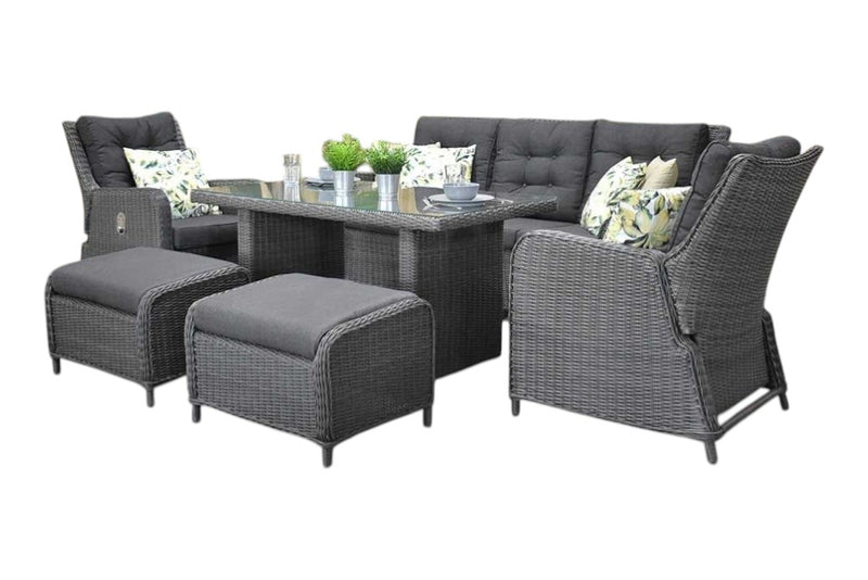 Madrid Verstelbare Dining Loungeset 3-zits + 2 stoelen - Glas / Rock Grey / Hoog