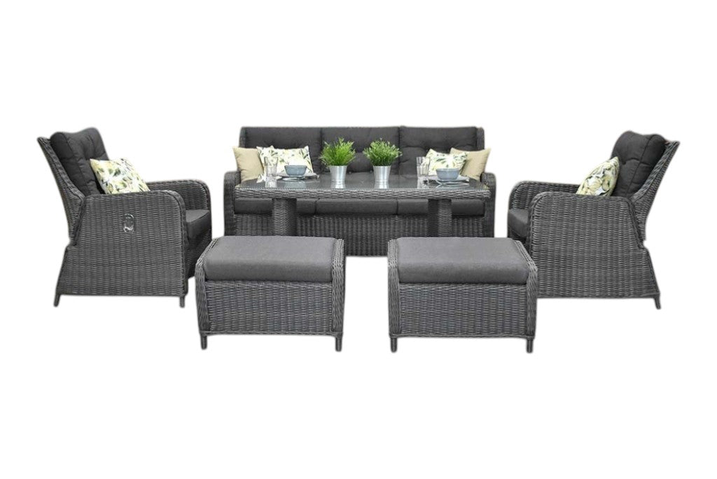 Madrid Verstelbare Dining Loungeset 3-zits + 2 stoelen - Glas / Rock Grey / Hoog