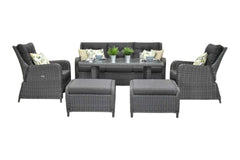 Madrid Verstelbare Dining Loungeset 3-zits + 2 stoelen - Glas / Rock Grey / Hoog