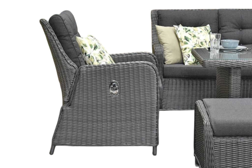 Madrid Verstelbare Dining Loungeset 3-zits + 2 stoelen - Glas / Rock Grey / Hoog