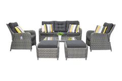 Madrid Verstelbare Dining Loungeset 3-zits + 2 stoelen - Glas / Kobo Grey / Laag