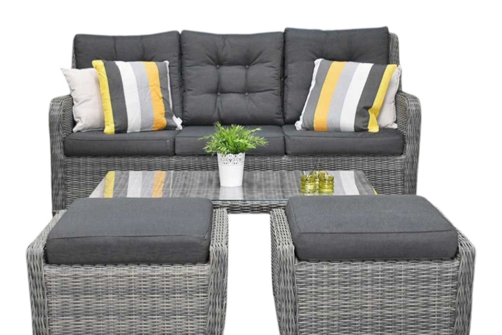 Madrid Verstelbare Dining Loungeset 3-zits + 2 stoelen - Glas / Kobo Grey / Laag