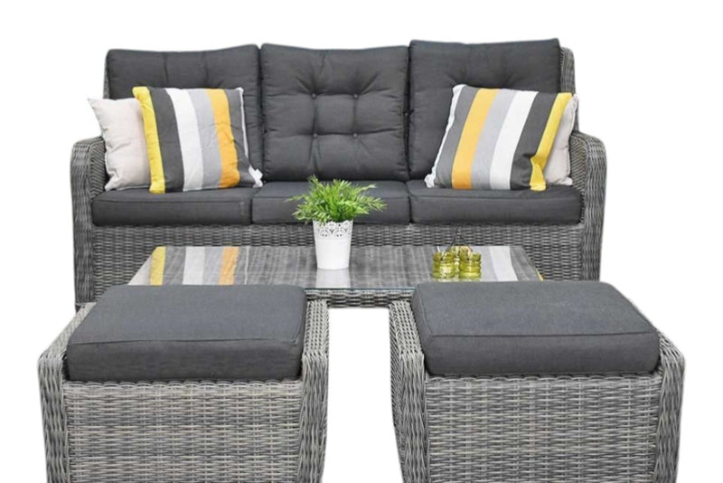 Madrid Verstelbare Dining Loungeset 3-zits + 2 stoelen - Glas / Kobo Grey / Laag