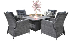 Madrid Verstelbare Dining Loungeset 4 Personen - Spraystone / Kobo Grey / Vuurtafel 120 cm
