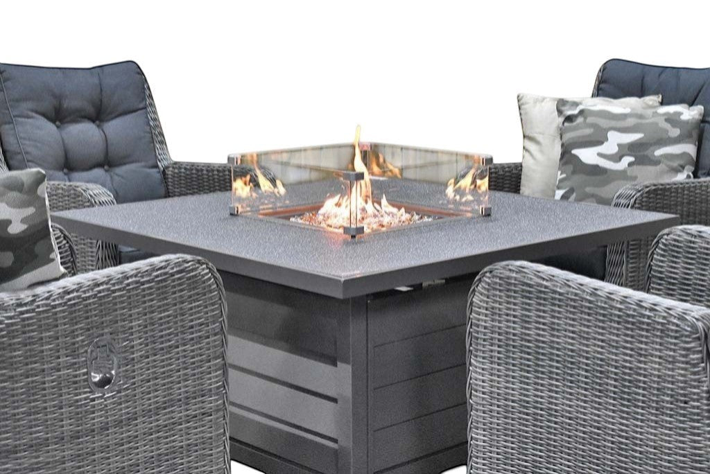 Madrid Verstelbare Dining Loungeset 4 Personen - Spraystone / Kobo Grey / Vuurtafel 120 cm