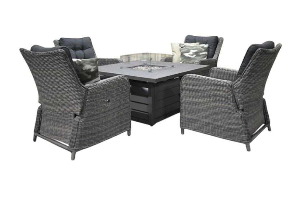 Madrid Verstelbare Dining Loungeset 4 Personen - Spraystone / Kobo Grey / Vuurtafel 120 cm