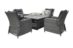 Madrid Verstelbare Dining Loungeset 4 Personen - Spraystone / Kobo Grey / Vuurtafel 120 cm