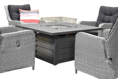 Madrid Verstelbare Dining Loungeset 4 Personen - Spraystone / Light Kobo Grey / Vuurtafel 120 cm