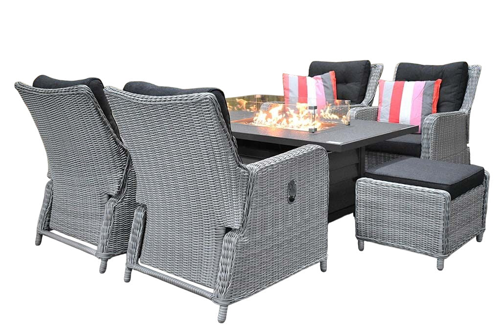 Madrid Verstelbare Loungeset - Spraystone / Light Kobo Grey / Vuurtafel 150 cm