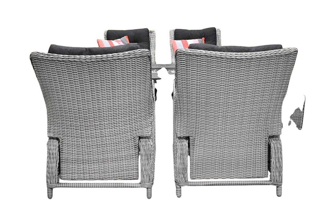 Madrid Verstelbare Loungeset - Spraystone / Light Kobo Grey / Vuurtafel 150 cm