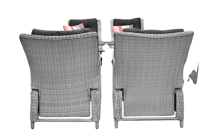 Madrid Verstelbare Loungeset - Spraystone / Light Kobo Grey / Vuurtafel 150 cm