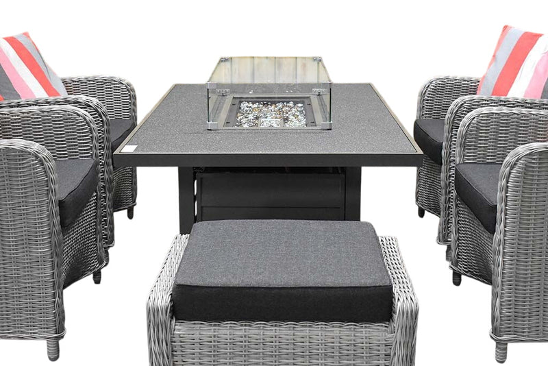 Madrid Verstelbare Loungeset - Spraystone / Light Kobo Grey / Vuurtafel 150 cm