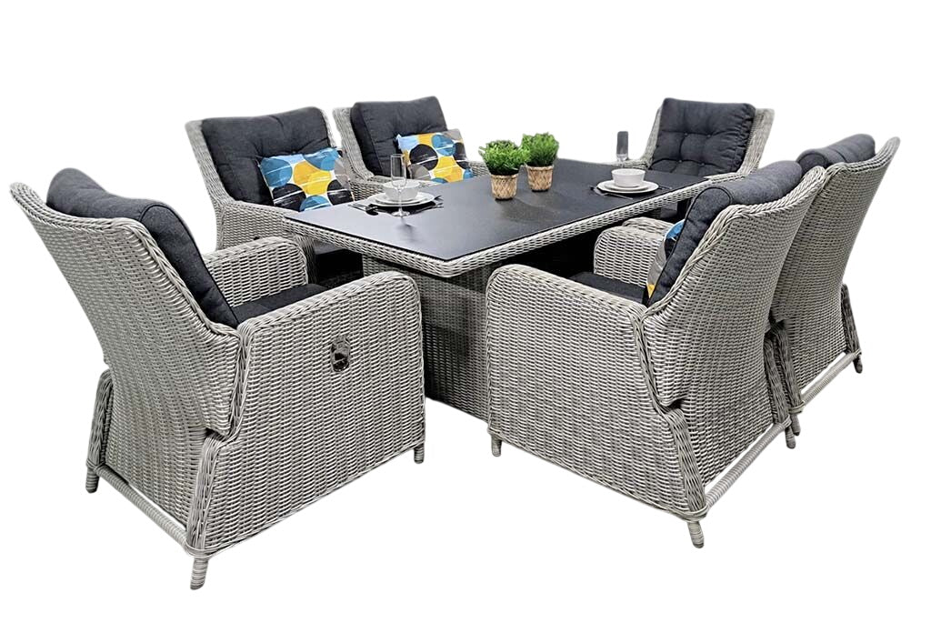 Madrid Verstelbare Dining Loungeset 6 Personen - Spraystone / Light Kobo Grey / Hoog XL