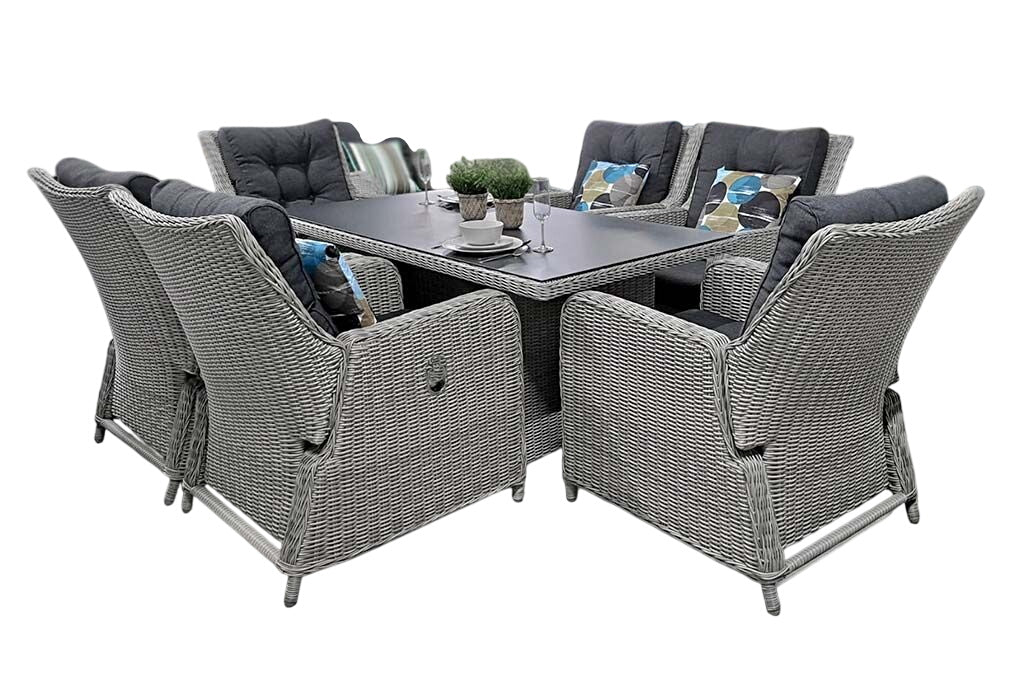 Madrid Verstelbare Dining Loungeset 6 Personen - Spraystone / Light Kobo Grey / Hoog XL