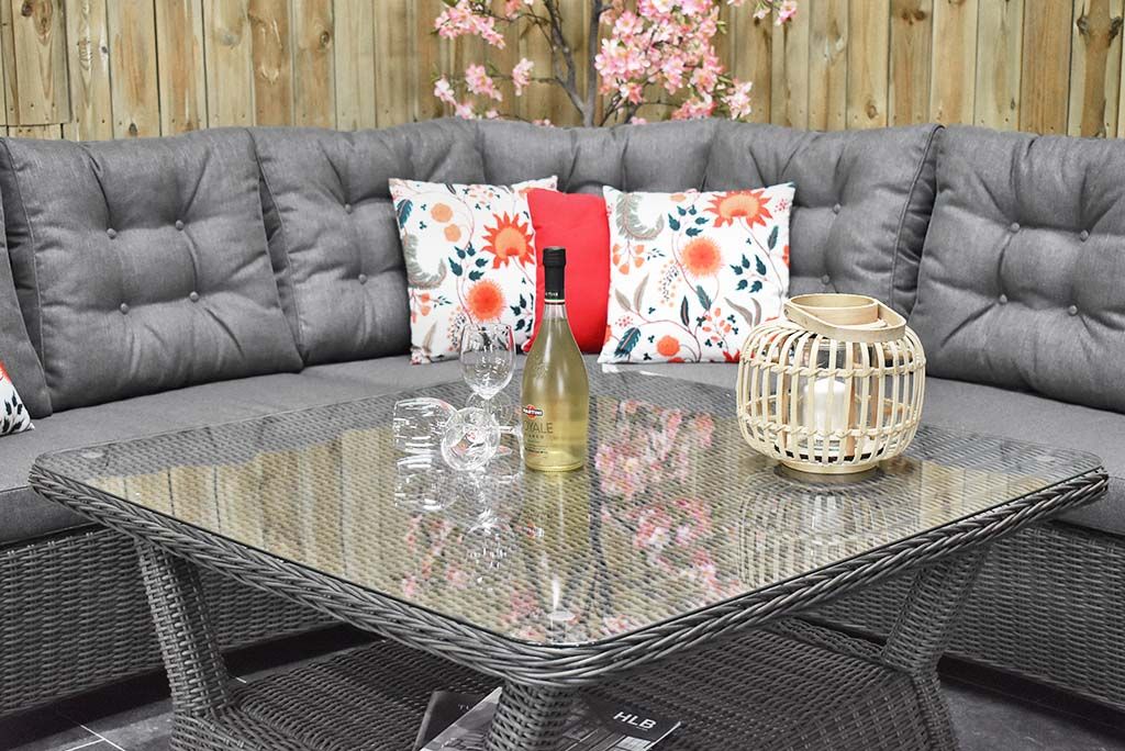 Madrid verstelbare hoekbank Rock Grey met schap-tafel - verstelbare rugleuning - Outnest Prestige