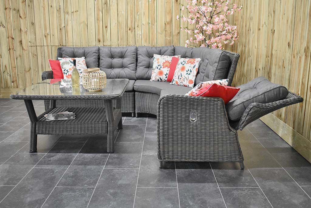 Madrid verstelbare hoekbank Rock Grey met schap-tafel - frame detail - Outnest Prestige